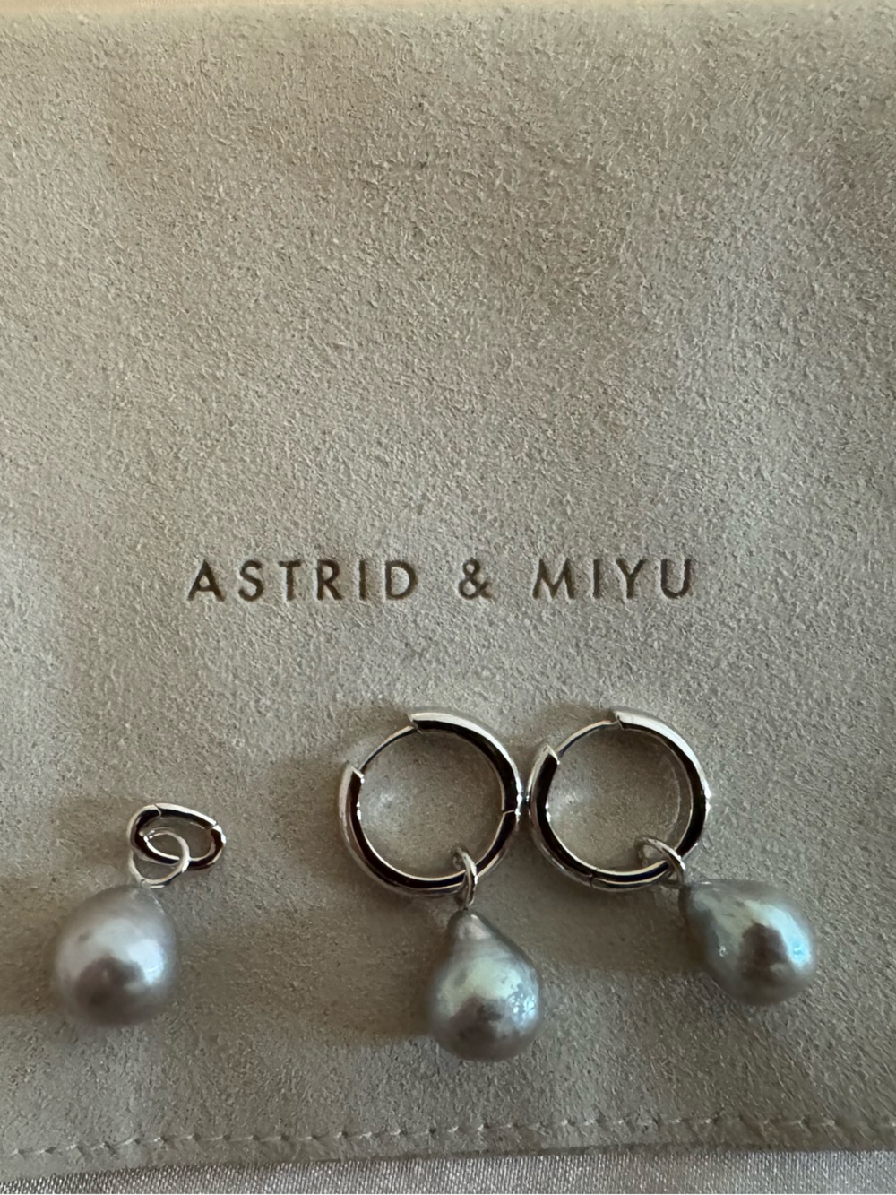 Astrid & MIYU Silver Hoops with Grey Pearl Drops and Pearl charm NWT